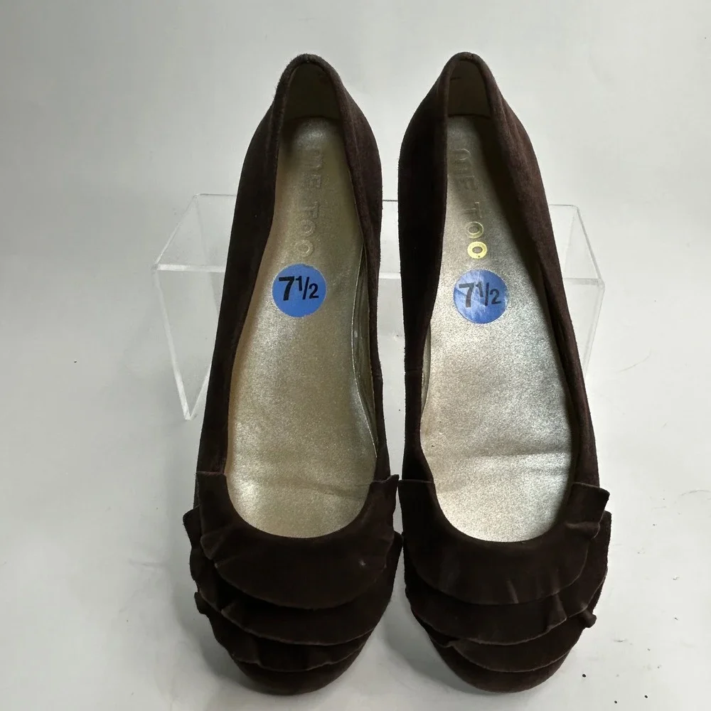 Me Too Alexis Brown Suede Ruffle Ballet Flats Womens 7.5 M‎ Round Toe Shoes